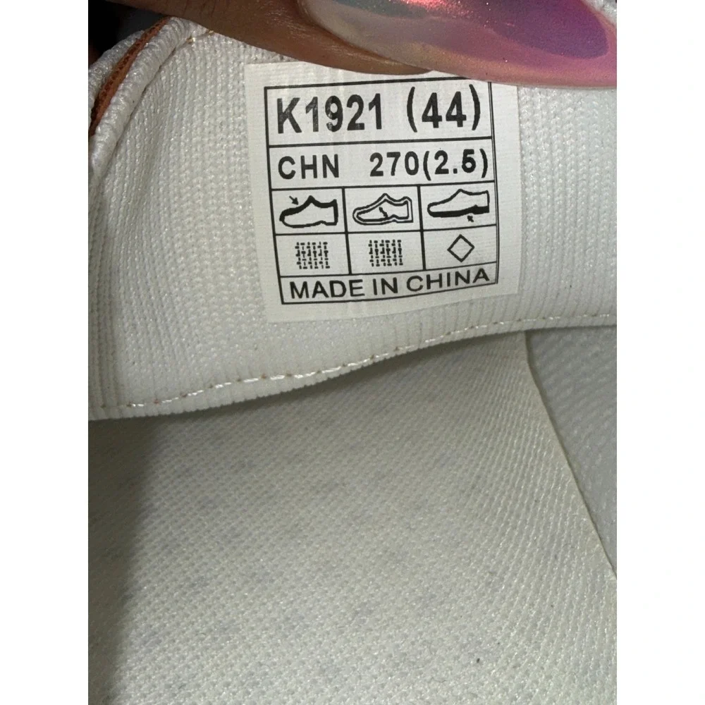White Knit Lace Up Sneakers Tan Accents Casual Athletic Shoes K1921 Size 44